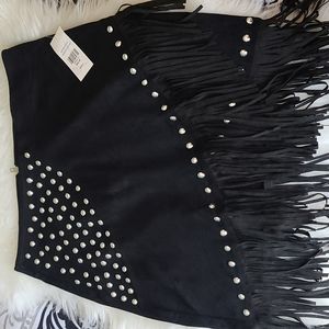 Sexy Fashion to Figure Black Fringe Studded Mini Skirt